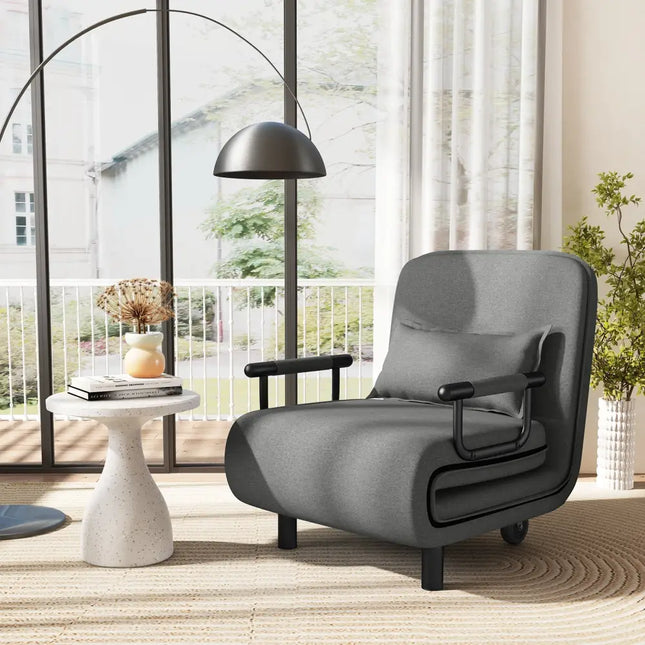3-in-1 Convertible Sofa Bed with 5-Position Adjustable Backrest and Lumbar Pillow-Dark Gray Costway
