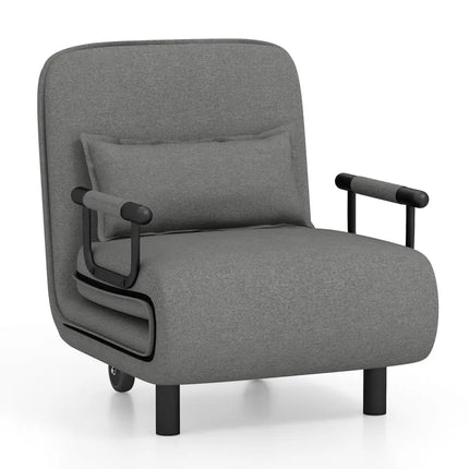 3-in-1 Convertible Sofa Bed with 5-Position Adjustable Backrest and Lumbar Pillow-Dark Gray Costway