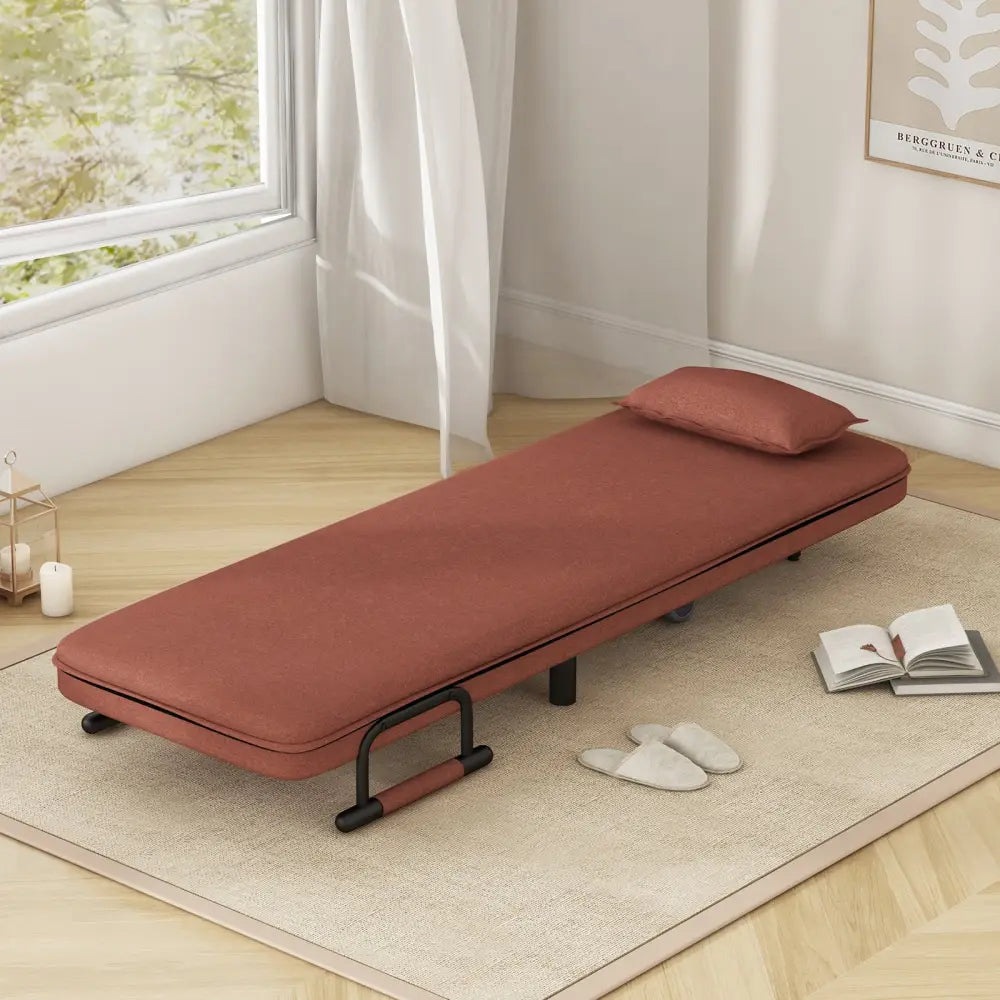 3-in-1 Convertible Sofa Bed with 5-Position Adjustable Backrest and Lumbar Pillow-Brown - Brown - Accent Chairs