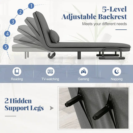 3-in-1 Convertible Sofa Bed with 5-Position Adjustable Backrest and Lumbar Pillow-Dark Gray Costway