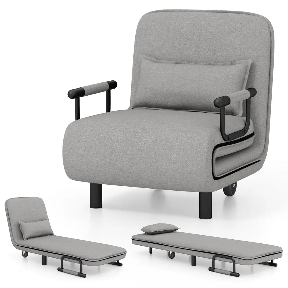 3-in-1 Convertible Sofa Bed with 5-Position Adjustable Backrest and Lumbar Pillow-Gray - Light Gray - Accent Chairs