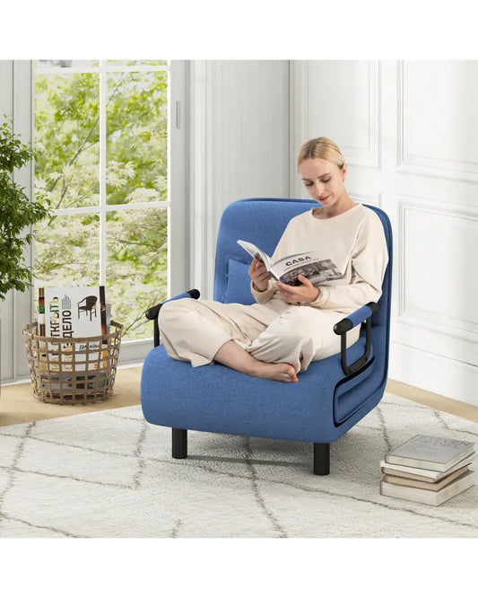 3-in-1 Convertible Sofa Bed with 5-Position Adjustable Backrest and Lumbar Pillow-Blue - Blue - Accent Chairs