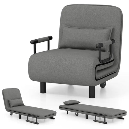 3-in-1 Convertible Sofa Bed with 5-Position Adjustable Backrest and Lumbar Pillow-Dark Gray Costway