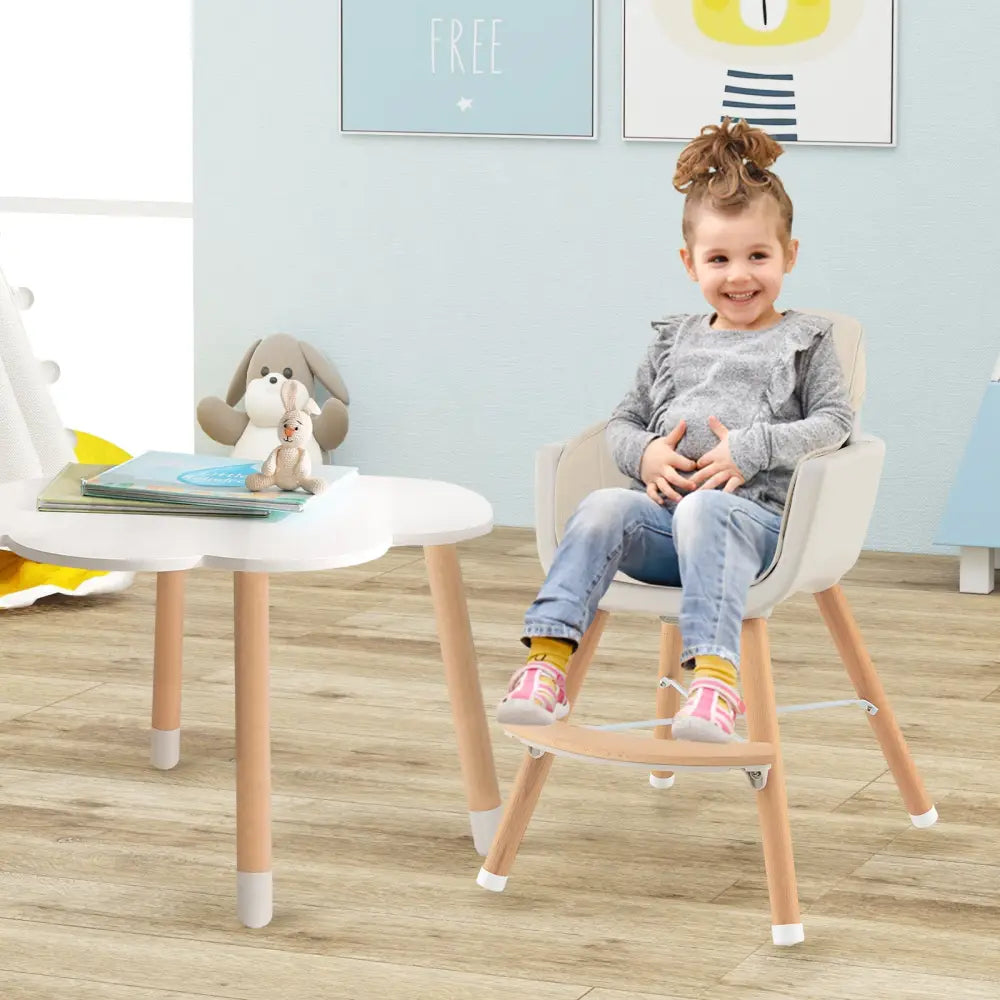 3-in-1 Convertible Wooden High Chair with Cushion-Beige - Beige - High Chairs