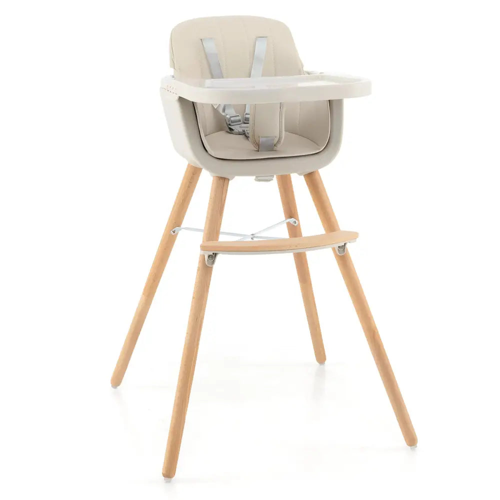 3-in-1 Convertible Wooden High Chair with Cushion-Beige - Beige - High Chairs