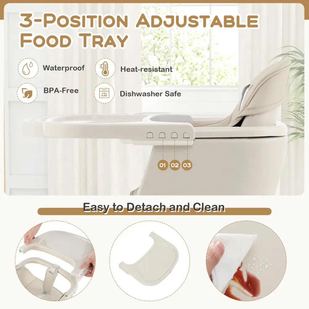 3-in-1 Convertible Wooden High Chair with Cushion-Beige - Beige - High Chairs