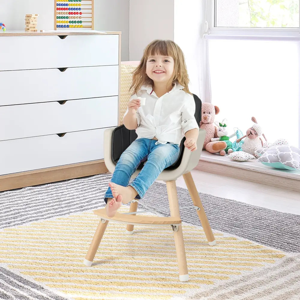 3-in-1 Convertible Wooden High Chair with Cushion-Black - Black - High Chairs