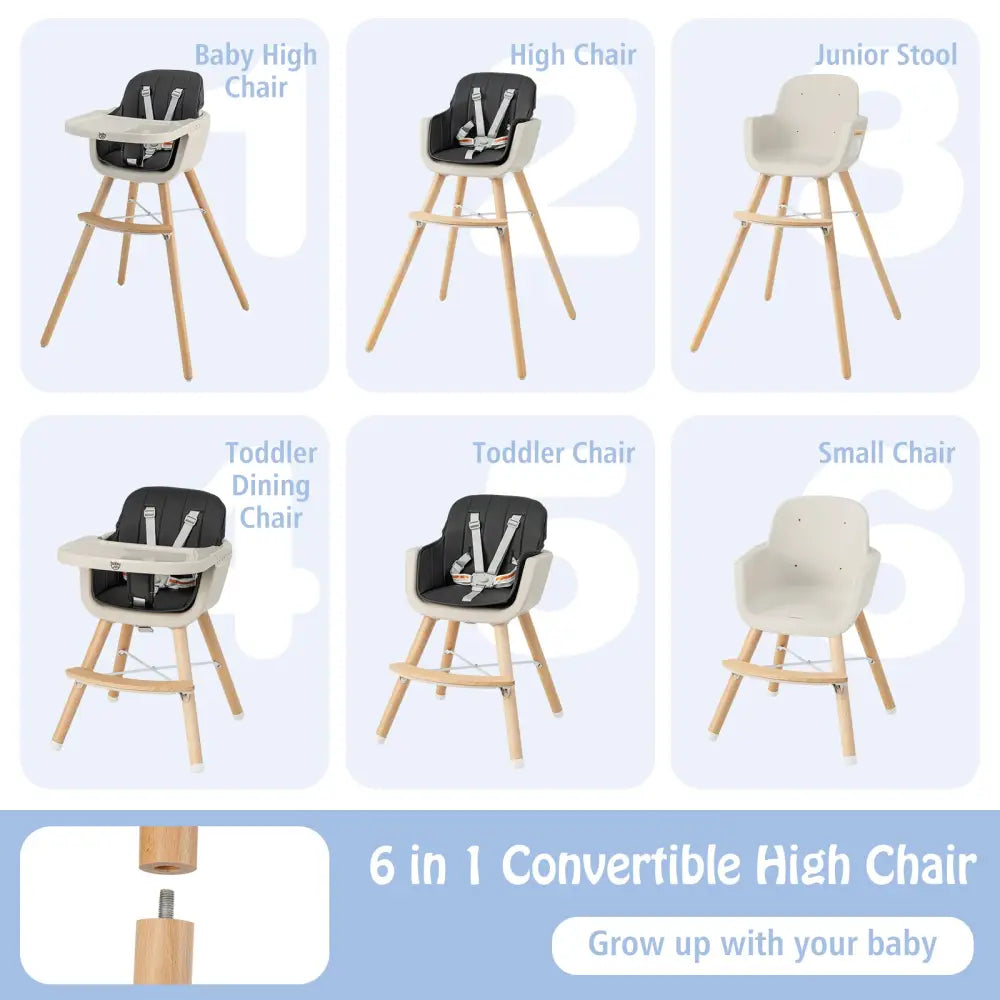 3-in-1 Convertible Wooden High Chair with Cushion-Black - Black - High Chairs