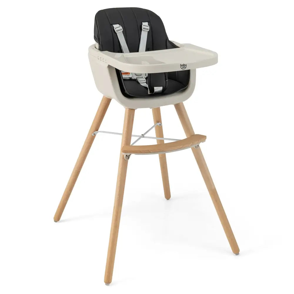 3-in-1 Convertible Wooden High Chair with Cushion-Black - Black - High Chairs
