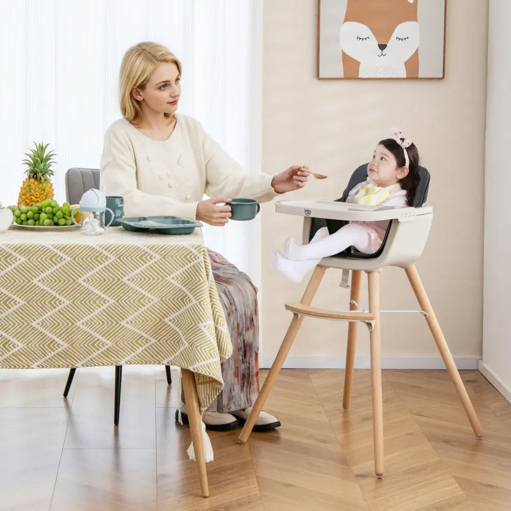 3-in-1 Convertible Wooden High Chair with Cushion-Black - Black - High Chairs