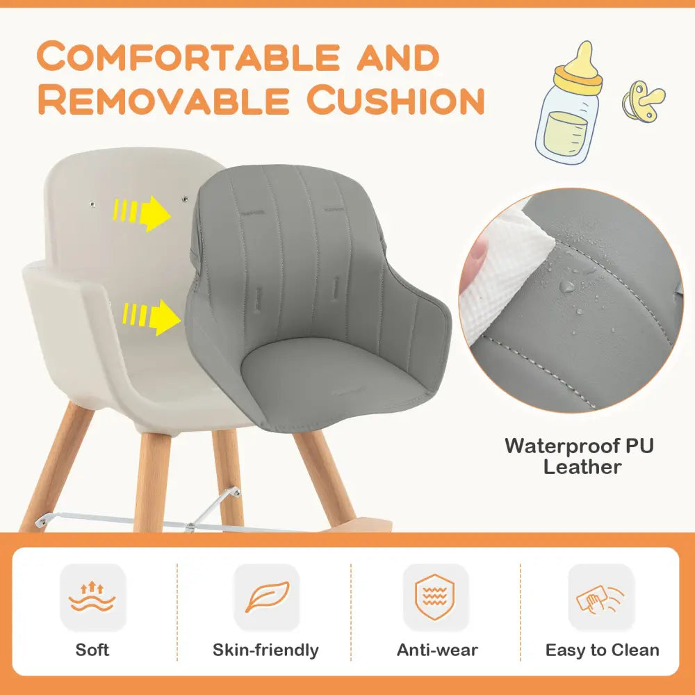 3-in-1 Convertible Wooden High Chair with Cushion-Gray - Gray - High Chairs