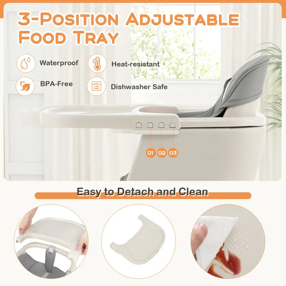 3-in-1 Convertible Wooden High Chair with Cushion-Gray - Gray - High Chairs