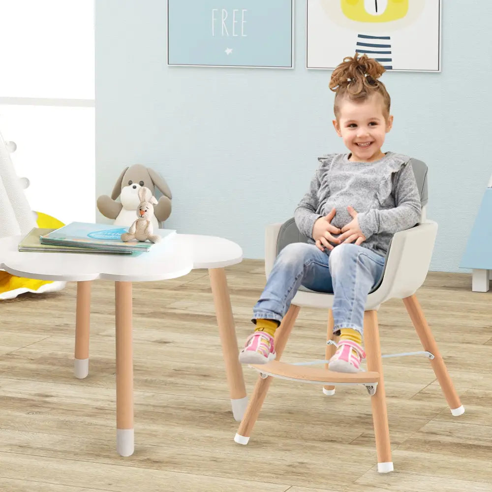 3-in-1 Convertible Wooden High Chair with Cushion-Gray - Gray - High Chairs