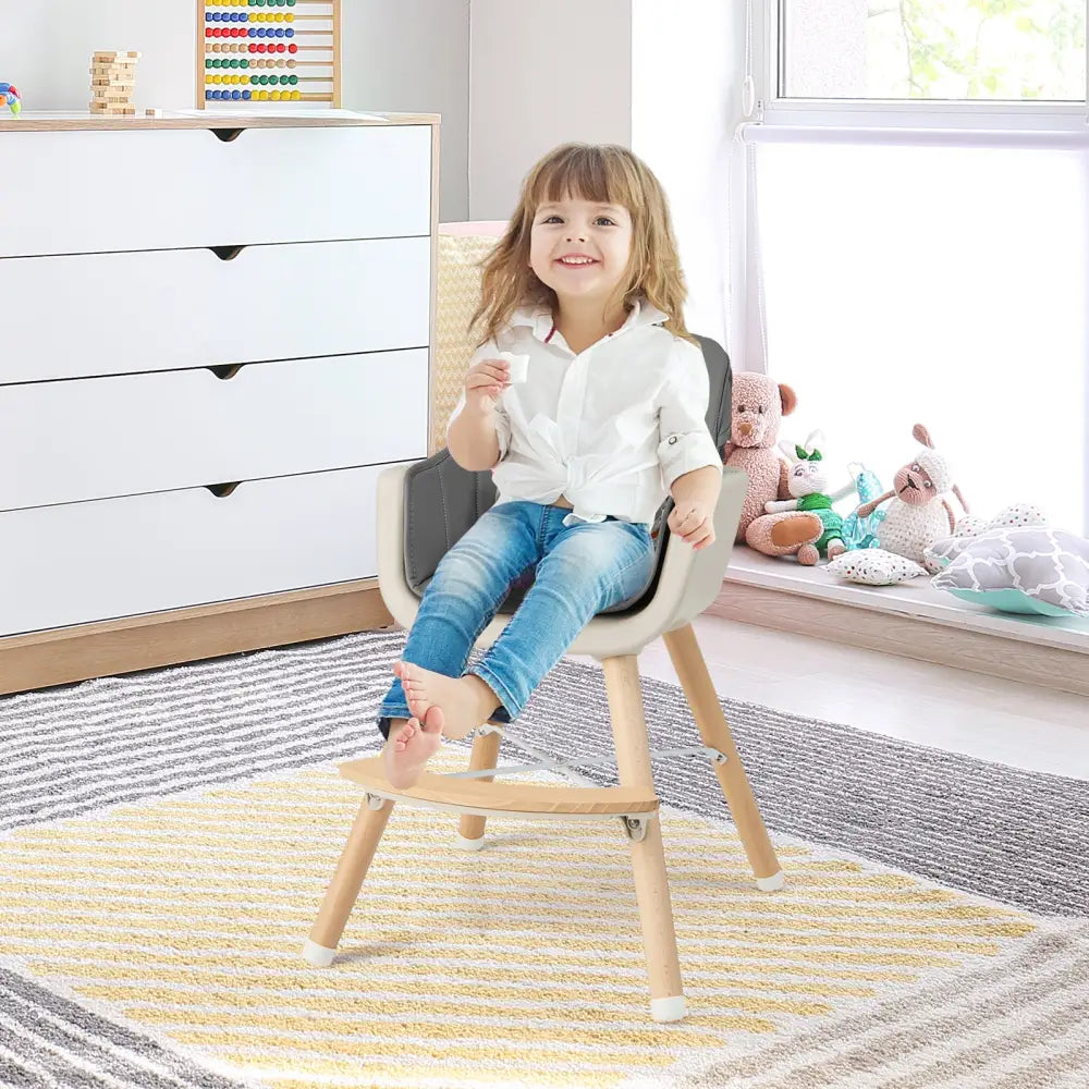 3-in-1 Convertible Wooden High Chair with Cushion-Light Gray - Light Gray - High Chairs