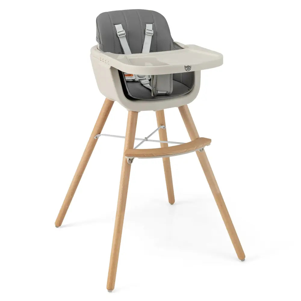 3-in-1 Convertible Wooden High Chair with Cushion-Light Gray - Light Gray - High Chairs