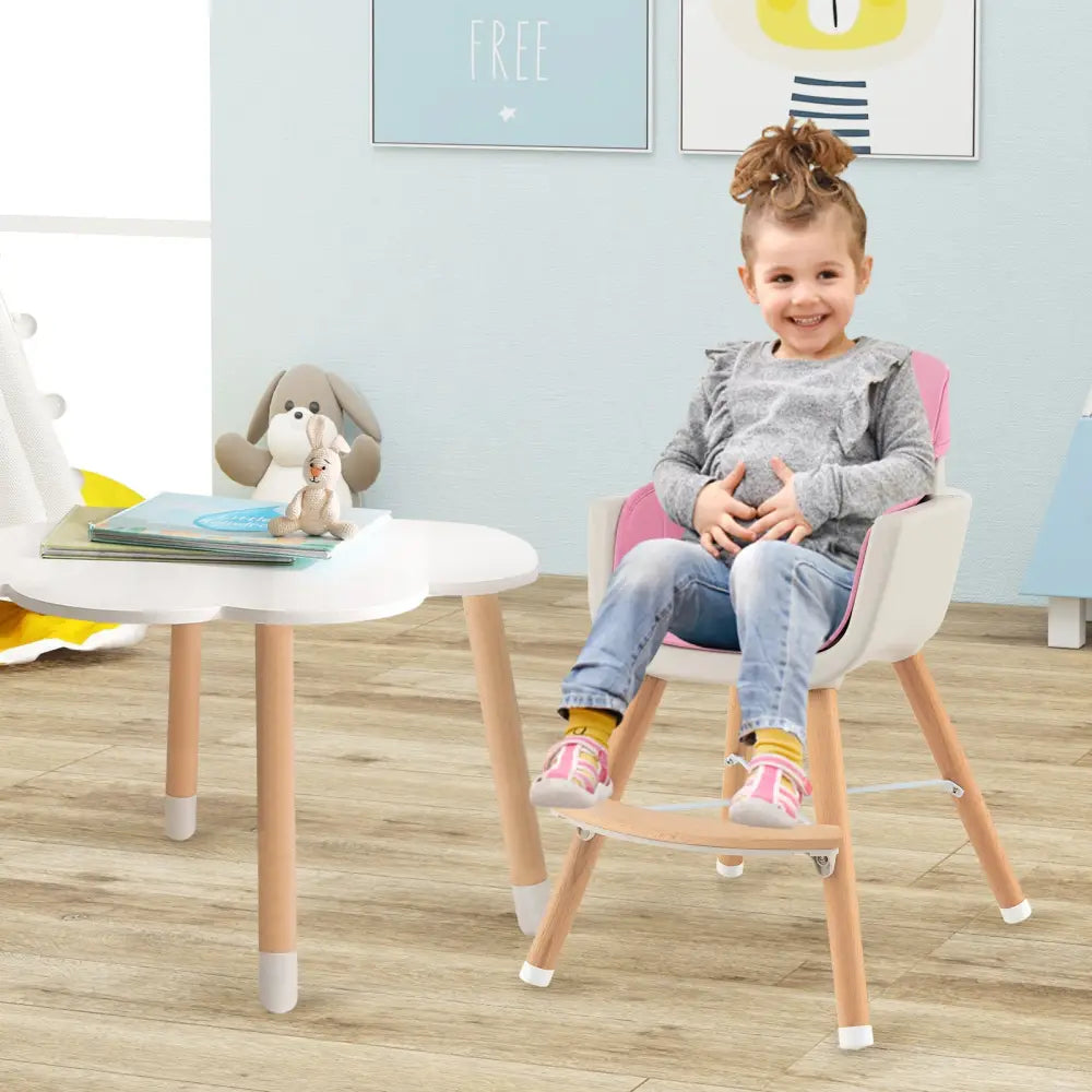 3-in-1 Convertible Wooden High Chair with Cushion-Pink - Pink - High Chairs