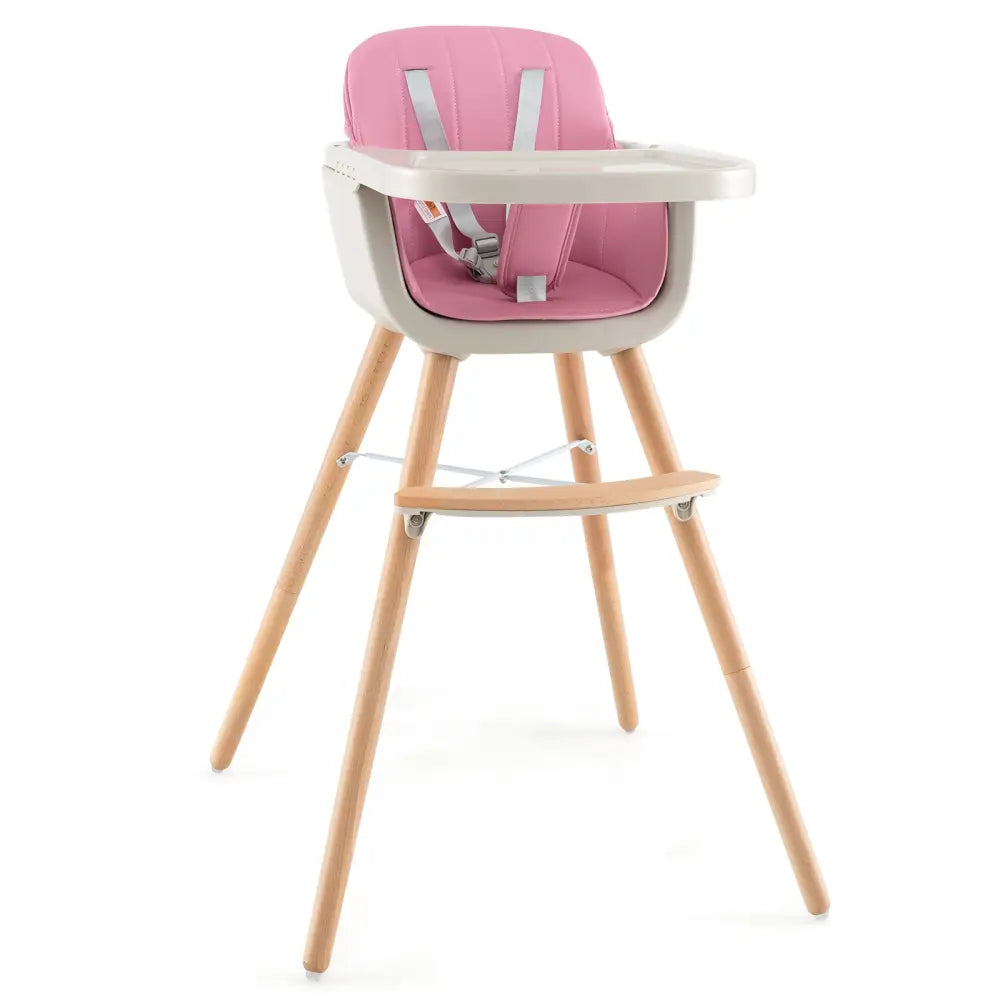 3-in-1 Convertible Wooden High Chair with Cushion-Pink - Pink - High Chairs