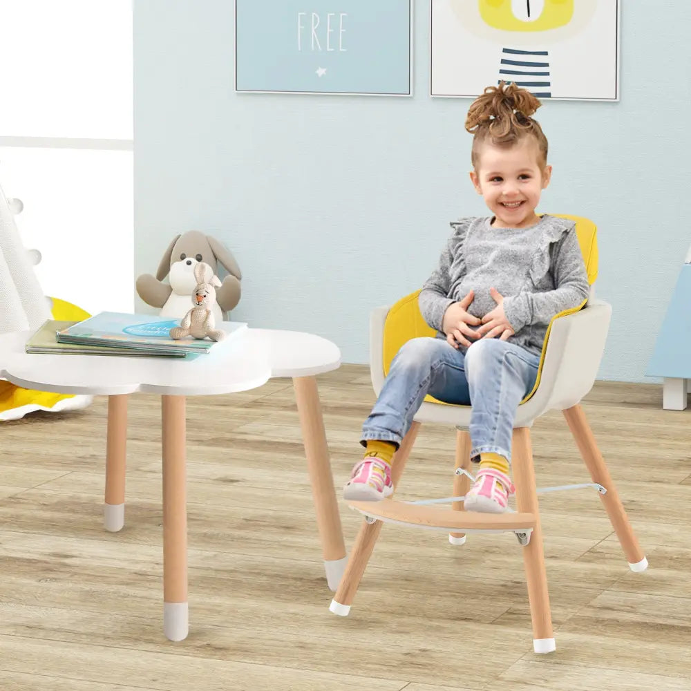 3-in-1 Convertible Wooden High Chair with Cushion-Yellow - Yellow - High Chairs