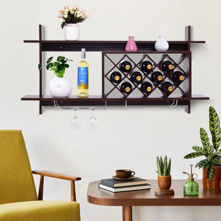 3-in-1 Dining Set: Windsor Chairs  Industrial Sideboard & Wall-Mount Wine Rack Combo Costway