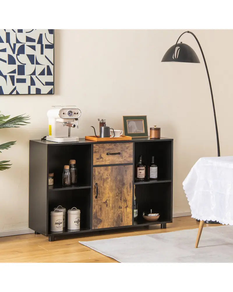 3-in-1 Dining Set: Windsor Chairs Industrial Sideboard & Wall-Mount Wine Rack Combo - Dining Room Sets
