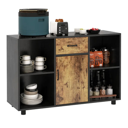 3-in-1 Dining Set: Windsor Chairs  Industrial Sideboard & Wall-Mount Wine Rack Combo Costway