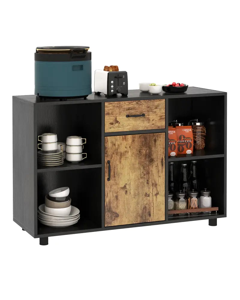 3-in-1 Dining Set: Windsor Chairs Industrial Sideboard & Wall-Mount Wine Rack Combo - Dining Room Sets