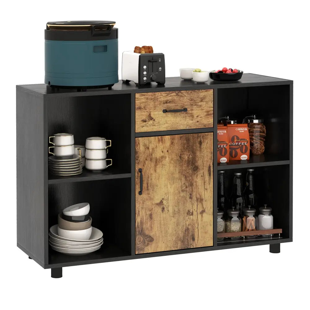 3-in-1 Dining Set: Windsor Chairs Industrial Sideboard & Wall-Mount Wine Rack Combo - Dining Room Sets