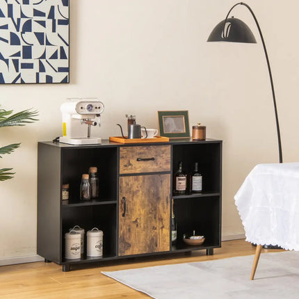 3-in-1 Dining Set: Windsor Chairs  Industrial Sideboard & Wall-Mount Wine Rack Combo Costway