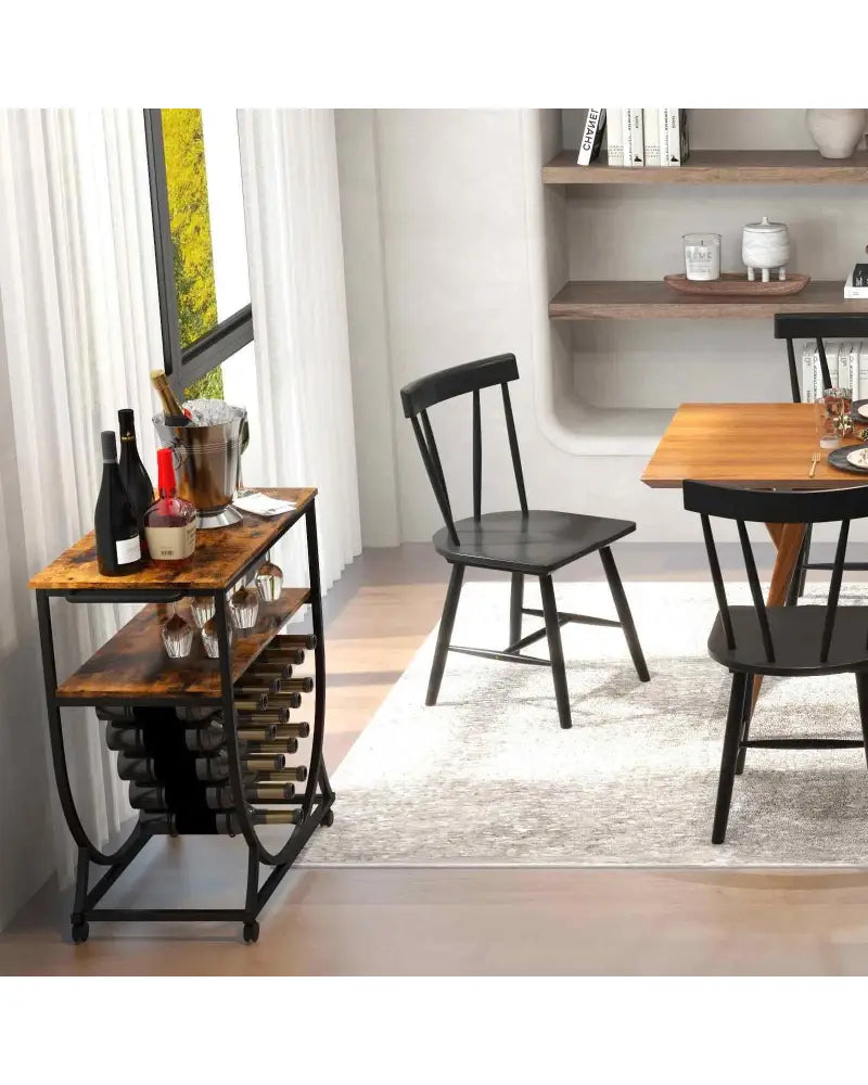 3-in-1 Dining Set: Windsor Chairs Industrial Sideboard & Wall-Mount Wine Rack Combo - Dining Room Sets