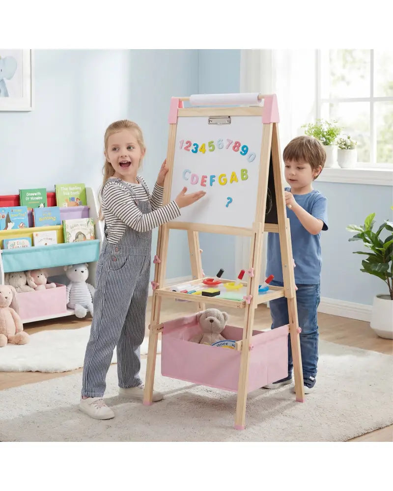 3-in-1 Double-Sided Adjustable Kid Easel for 3-8 Years Old Toddlers-Pink - Pink - Art Easels