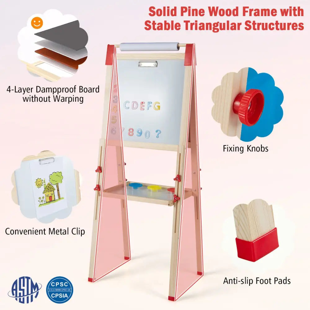 3-in-1 Double-Sided Adjustable Kid Easel for 3-8 Years Old Toddlers-Blue - Blue - Art Easels