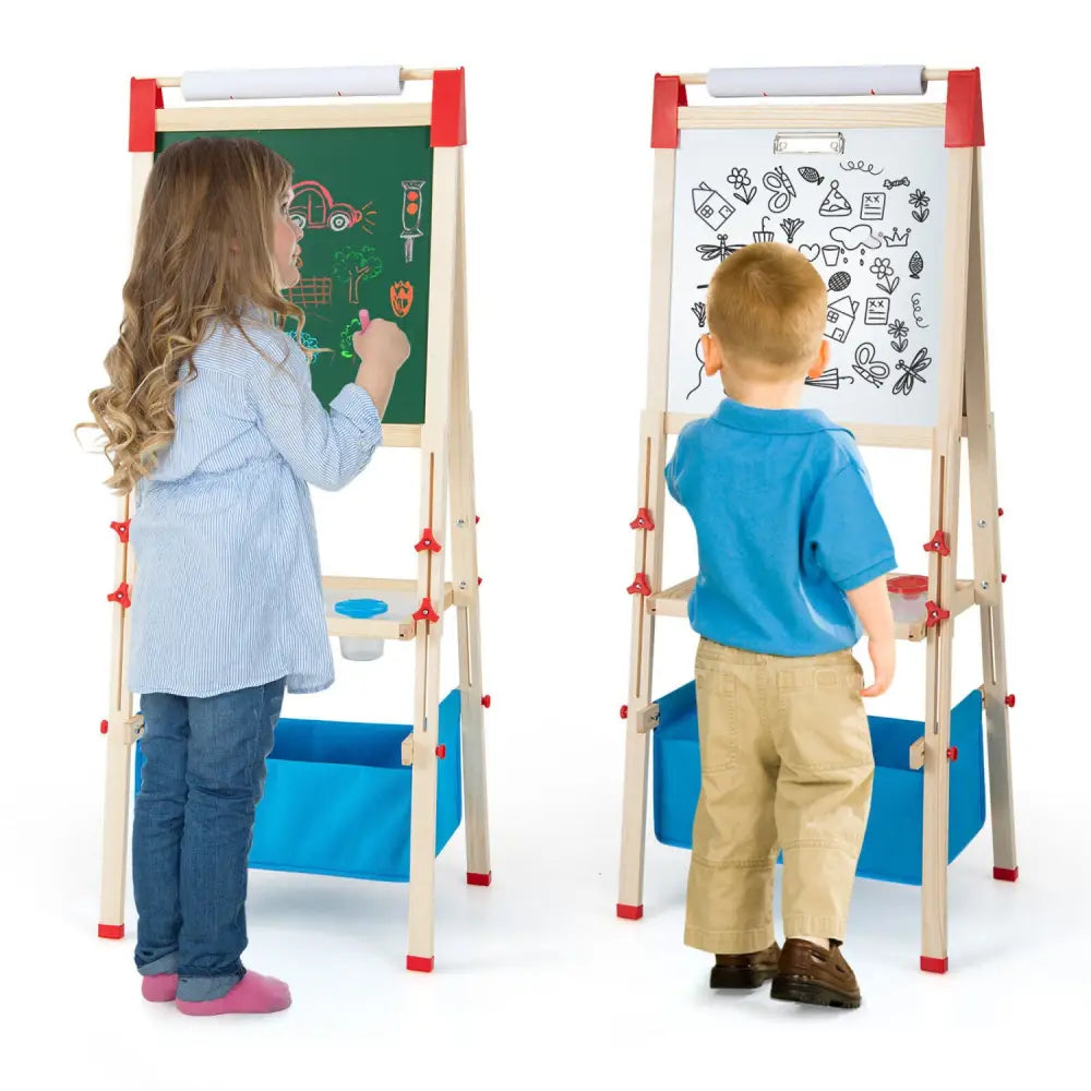 3-in-1 Double-Sided Adjustable Kid Easel for 3-8 Years Old Toddlers-Blue - Blue - Art Easels