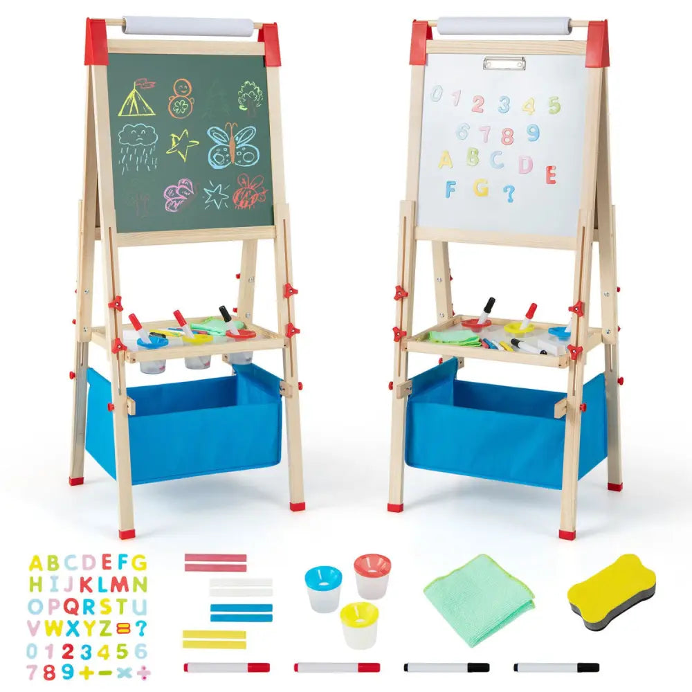 3-in-1 Double-Sided Adjustable Kid Easel for 3-8 Years Old Toddlers-Blue - Blue - Art Easels