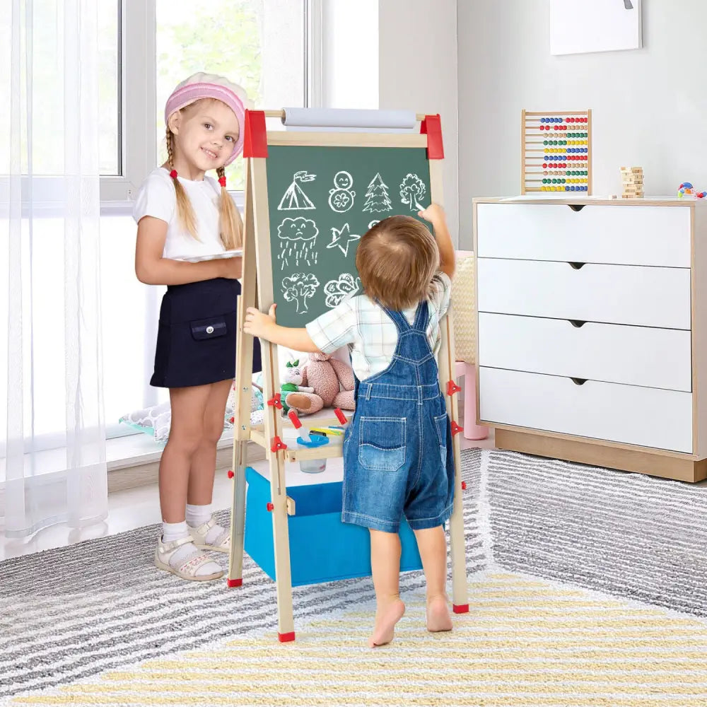 3-in-1 Double-Sided Adjustable Kid Easel for 3-8 Years Old Toddlers-Blue - Blue - Art Easels