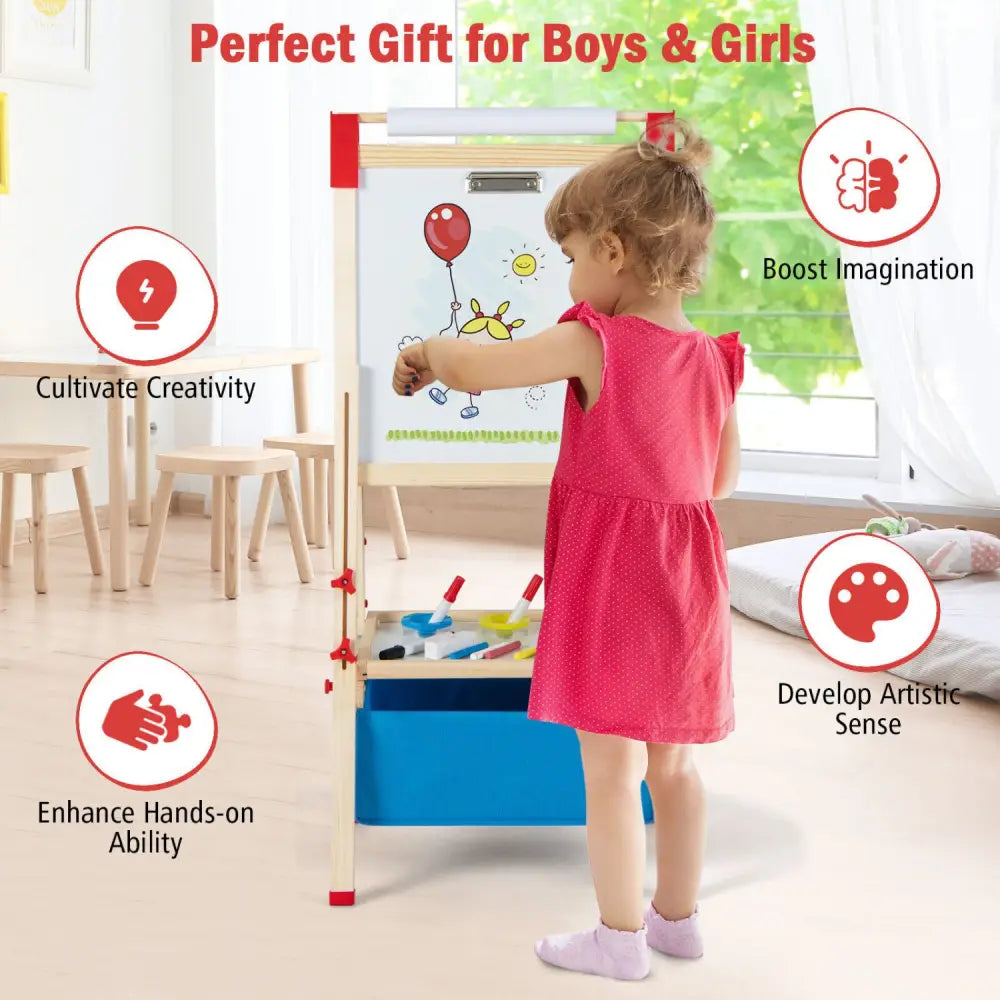 3-in-1 Double-Sided Adjustable Kid Easel for 3-8 Years Old Toddlers-Blue - Blue - Art Easels