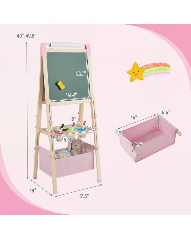 3-in-1 Double-Sided Adjustable Kid Easel for 3-8 Years Old Toddlers-Pink - Pink - Art Easels