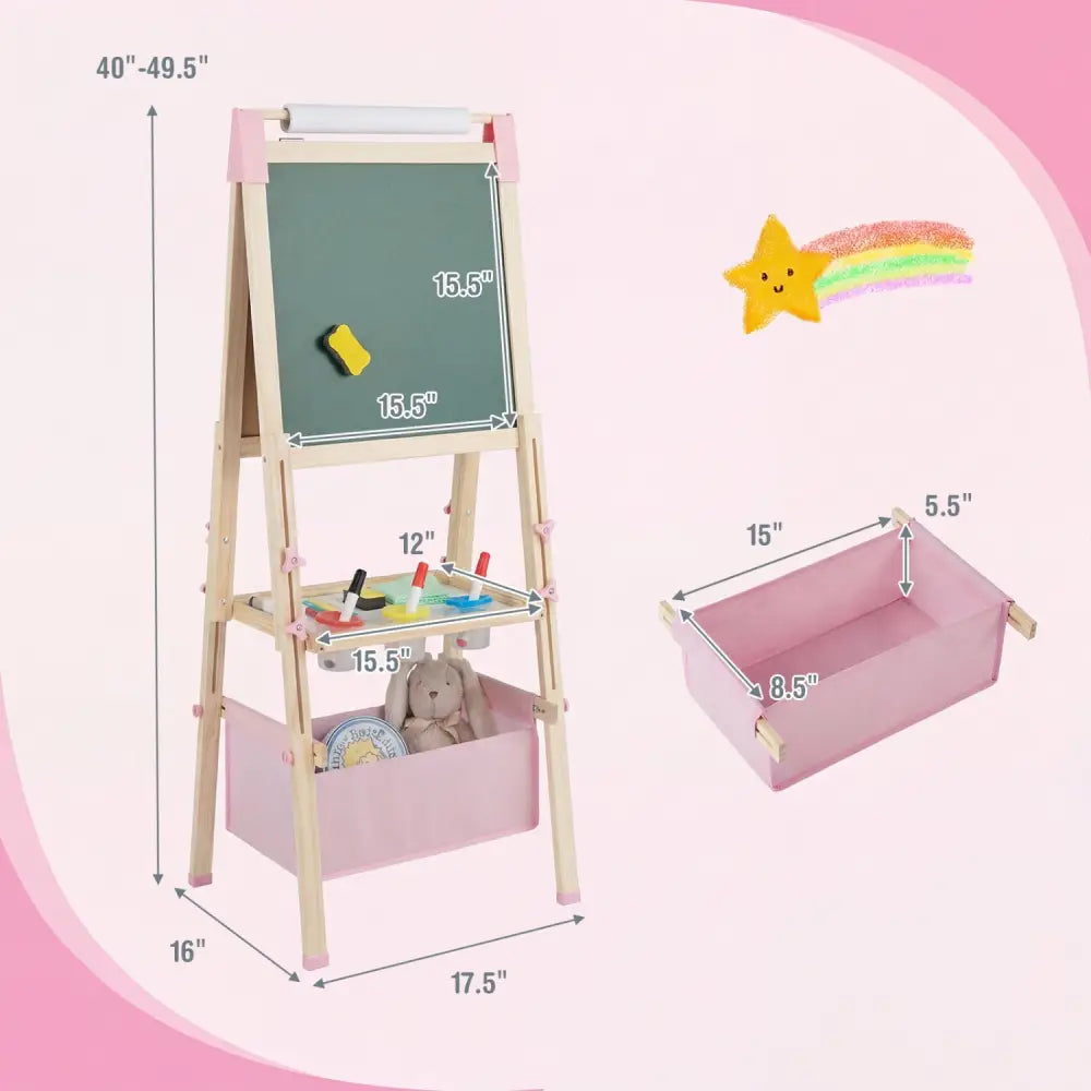 3-in-1 Double-Sided Adjustable Kid Easel for 3-8 Years Old Toddlers-Pink - Pink - Art Easels