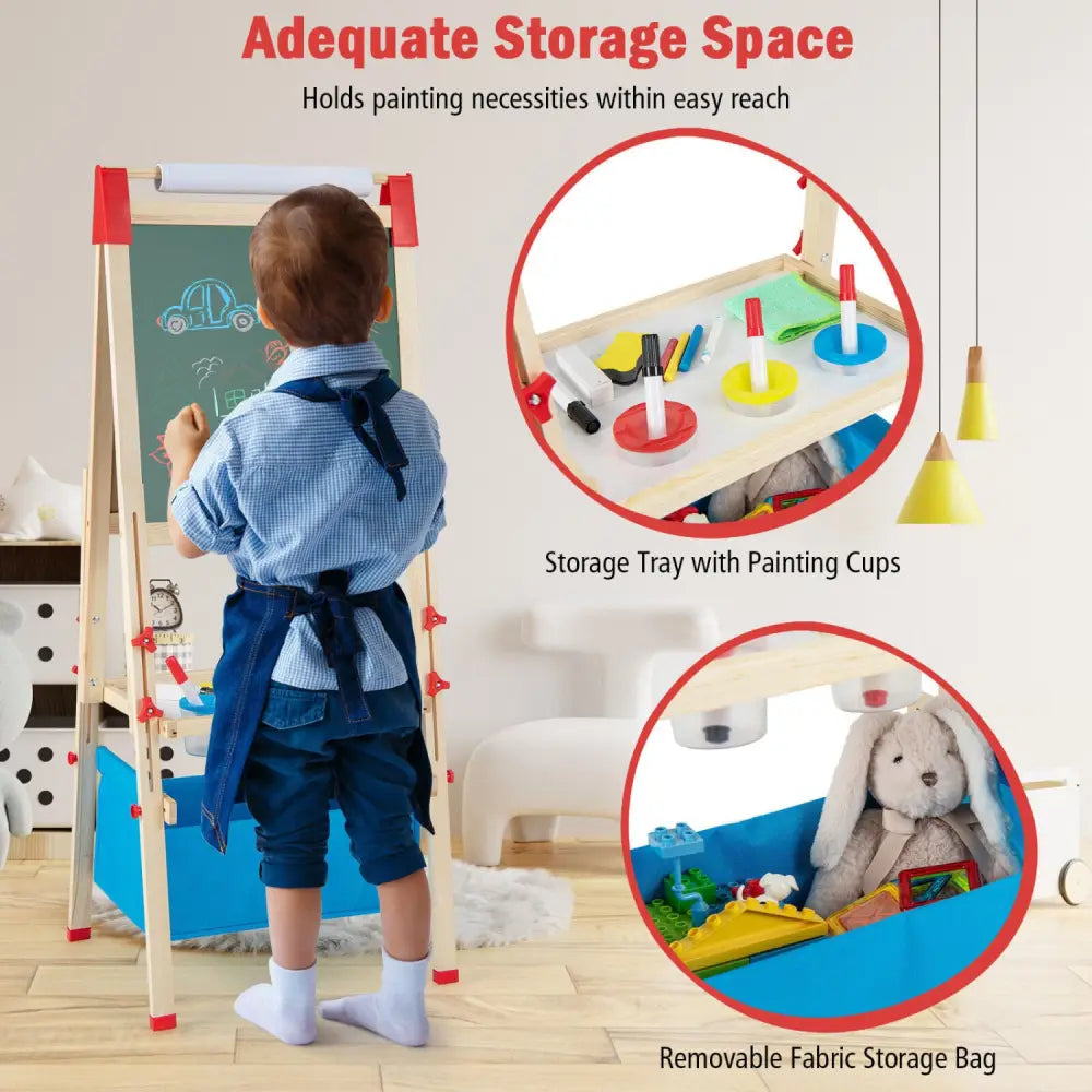 3-in-1 Double-Sided Adjustable Kid Easel for 3-8 Years Old Toddlers-Blue - Blue - Art Easels