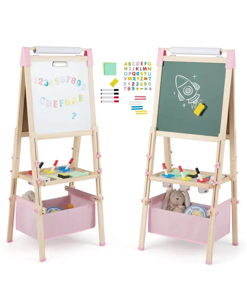 3-in-1 Double-Sided Adjustable Kid Easel for 3-8 Years Old Toddlers-Pink - Pink - Art Easels