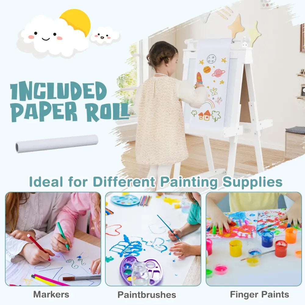 3-in-1 Double-sided Art Easel with Chalkboard and Magnetic Whiteboard-White - White - Art Easels