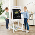 3-in-1 Double-sided Art Easel with Chalkboard and Magnetic Whiteboard-White - White - Art Easels