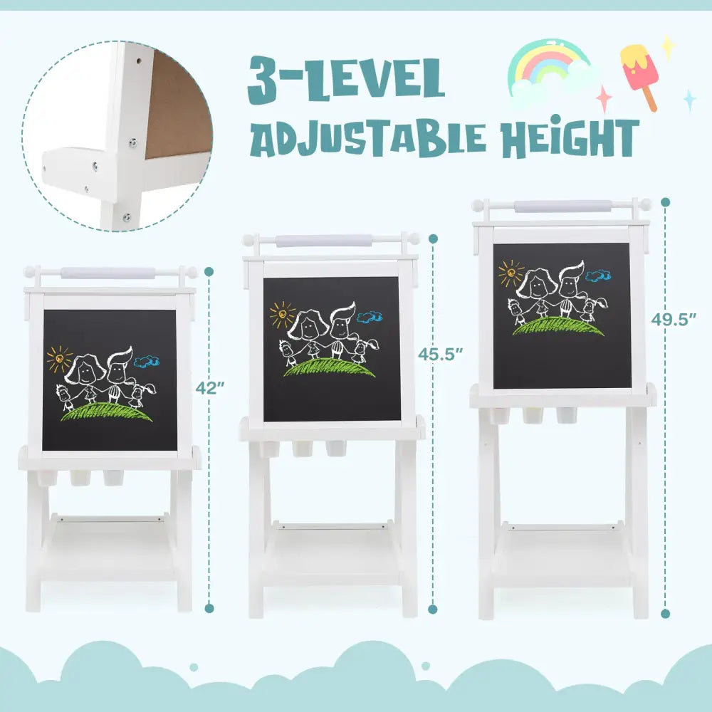 3-in-1 Double-sided Art Easel with Chalkboard and Magnetic Whiteboard-White - White - Art Easels