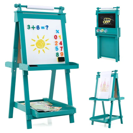 3 - in - 1 Double - sided Art Easel with Chalkboard and Magnetic Whiteboard - Green - Oasis Home Essentials