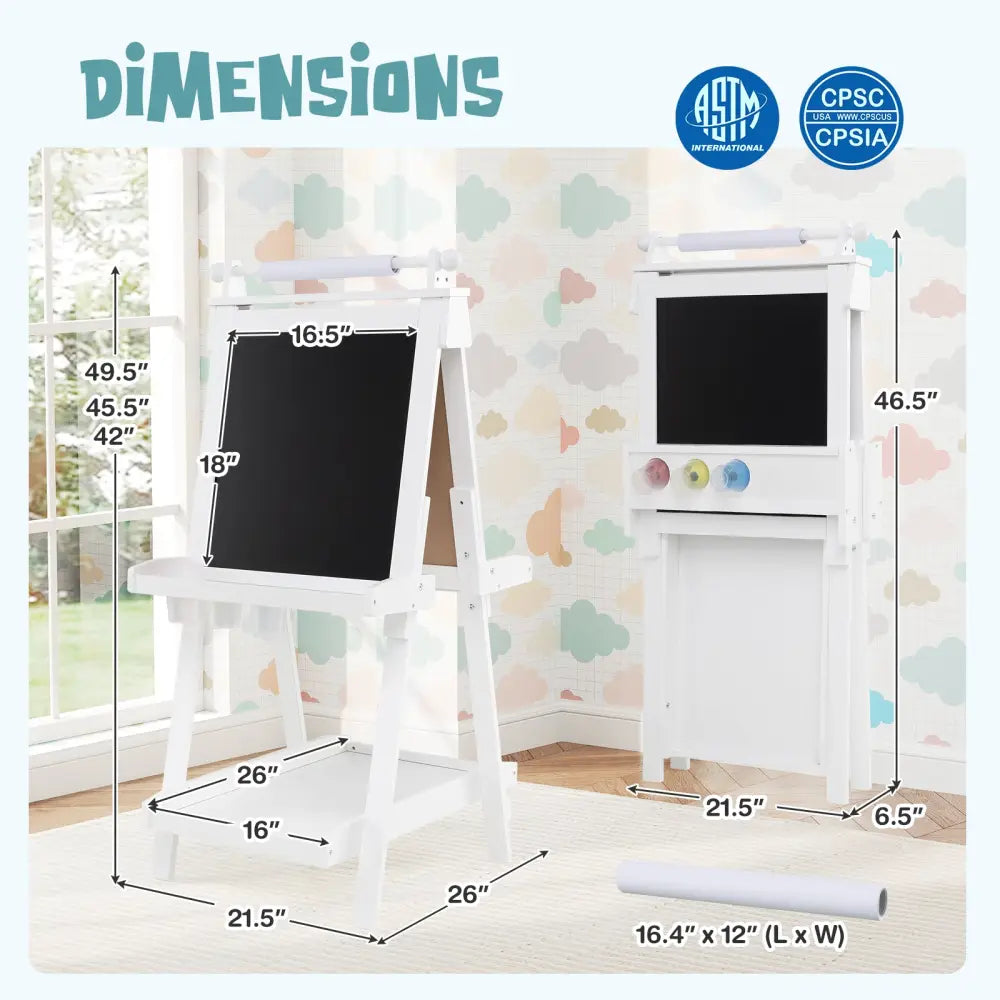 3-in-1 Double-sided Art Easel with Chalkboard and Magnetic Whiteboard-White - White - Art Easels