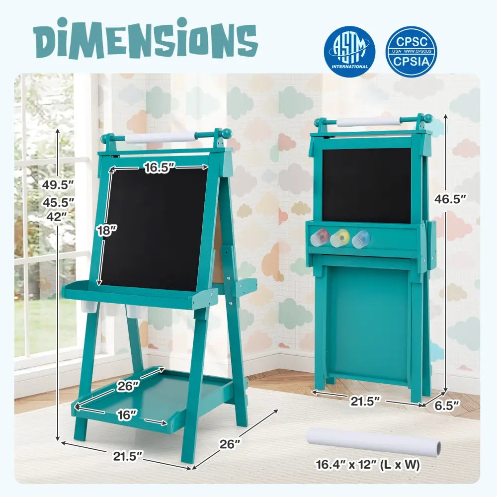 3-in-1 Double-sided Art Easel with Chalkboard and Magnetic Whiteboard-Green - Green - Art Easels