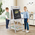 3-in-1 Double-sided Art Easel with Chalkboard and Magnetic Whiteboard-Gray - Gray - Art Easels