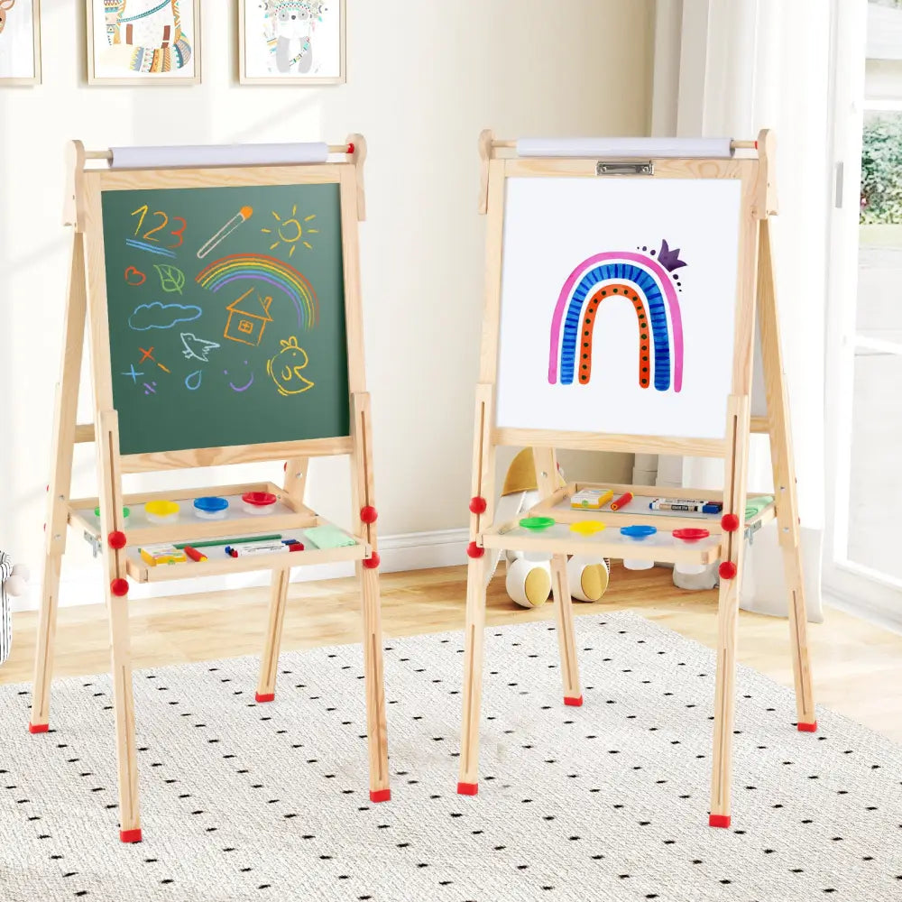 3-in-1 Double-Sided Folding Wooden Kids Art Easel with Paper Roll - Art Easels