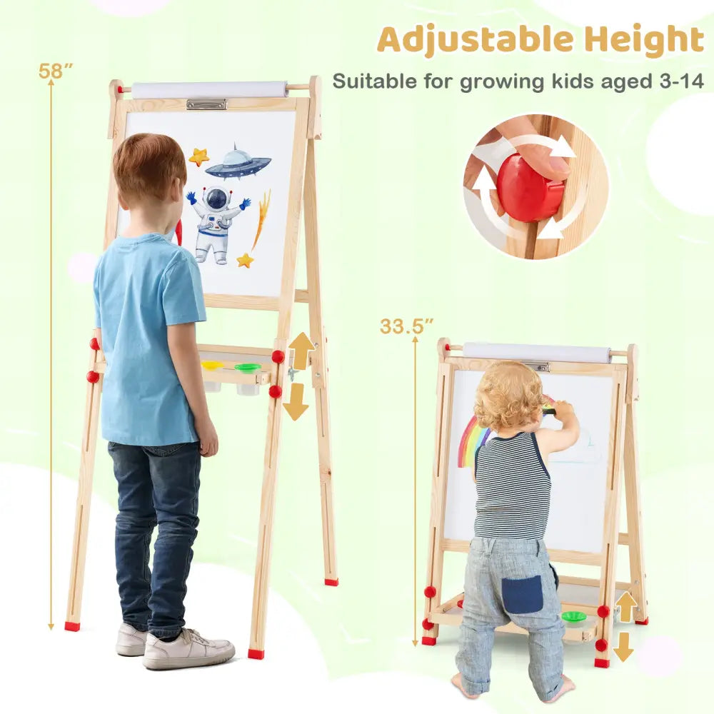 3-in-1 Double-Sided Folding Wooden Kids Art Easel with Paper Roll - Art Easels