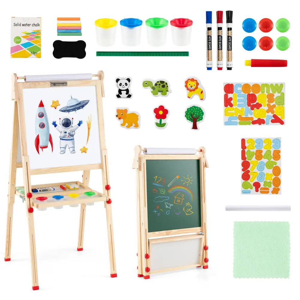 3-in-1 Double-Sided Folding Wooden Kids Art Easel with Paper Roll - Art Easels