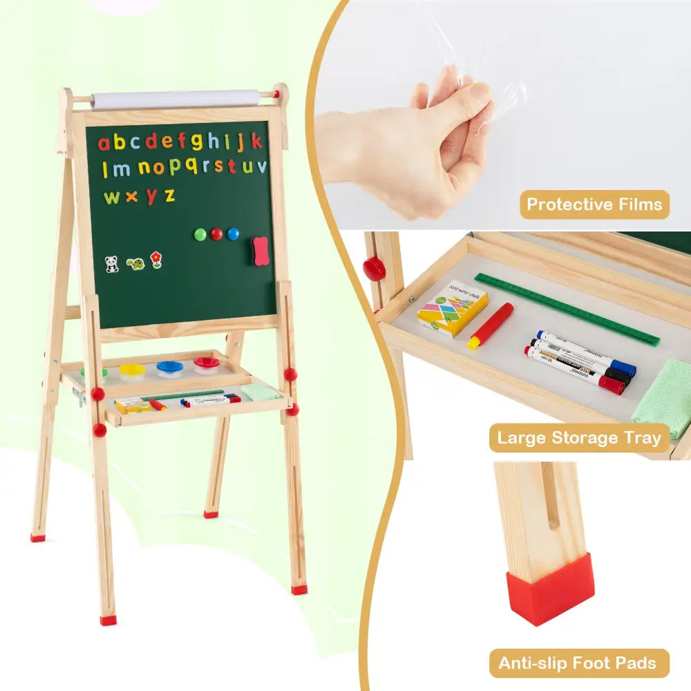 3-in-1 Double-Sided Folding Wooden Kids Art Easel with Paper Roll - Art Easels